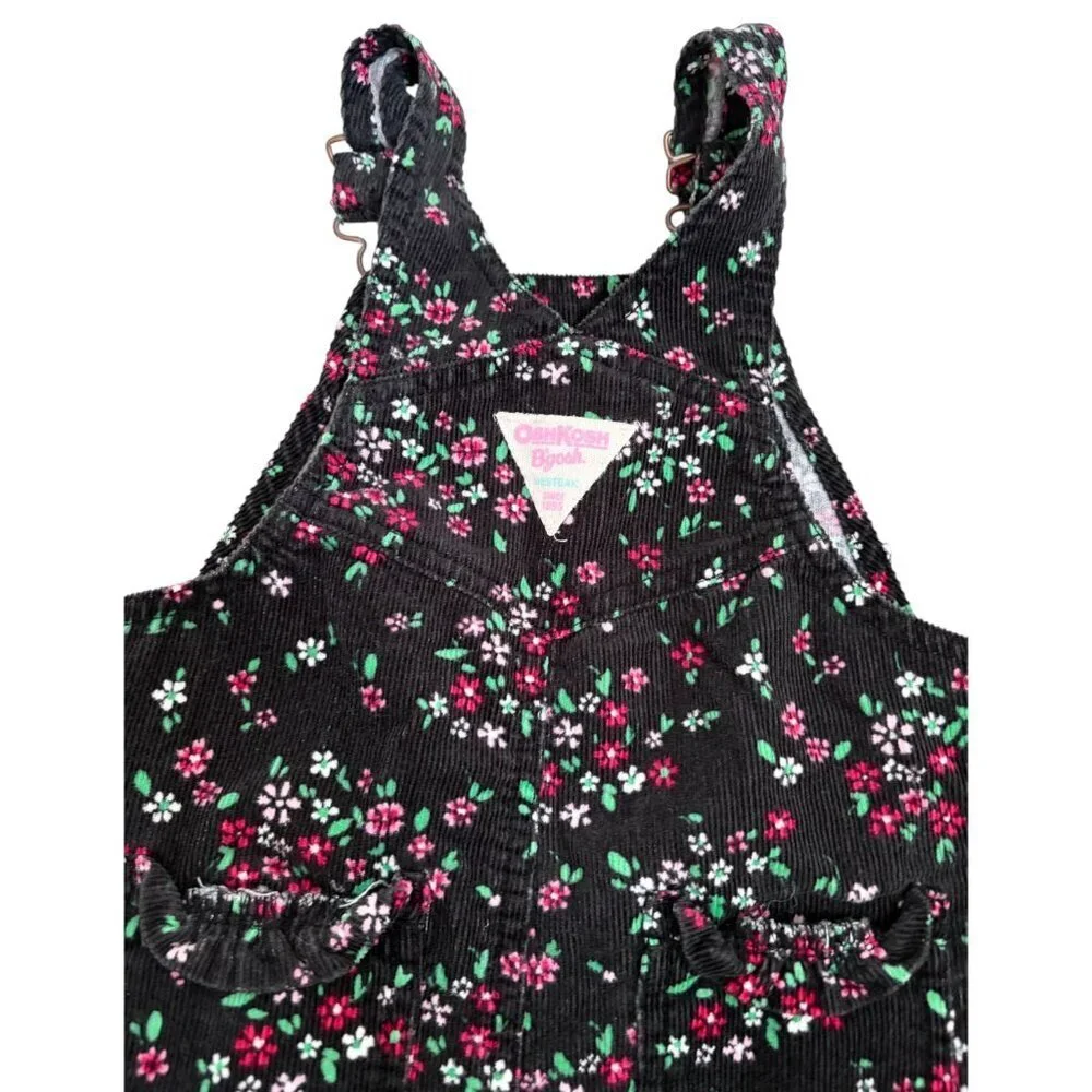 OshKosh B'Gosh Overalls Girls 12 months Corduroy Floral Flowers Pink Tag